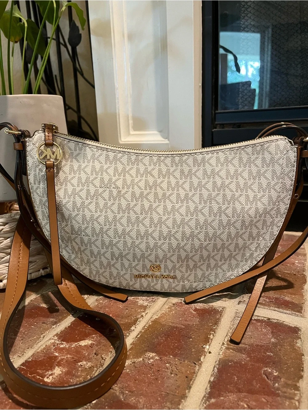 Michael Kors Crescent Crossbody in Vanilla with Acorn Trim